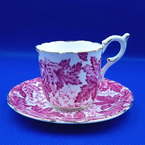 MCM Coalport Maple Time Demitasse Cup & Saucer Pink & White English Bone China - Picture 1 of 10